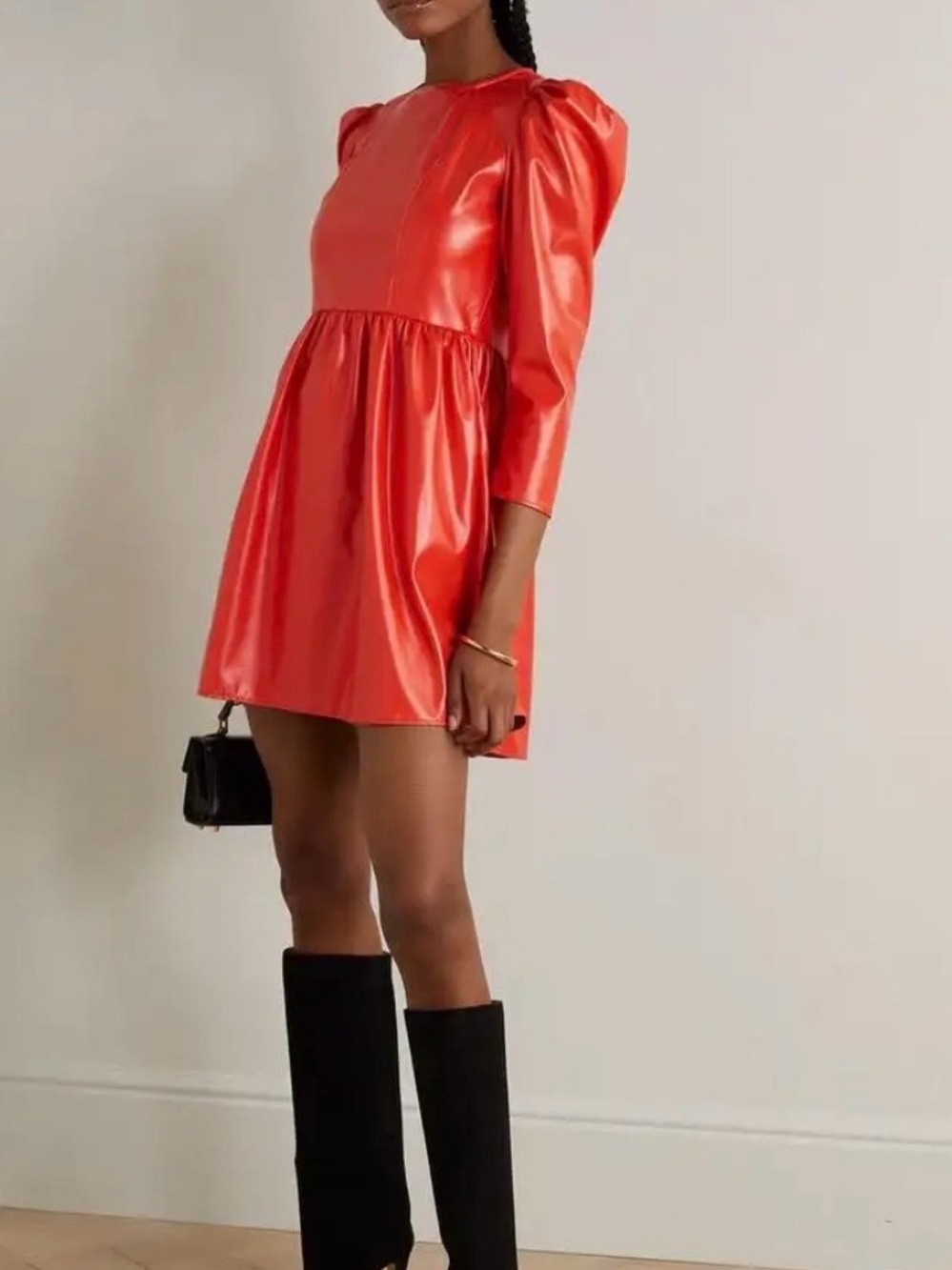 BATSHEVA Vinyl Square Neck Prairie Dress Blood Orange Size 8 NWT